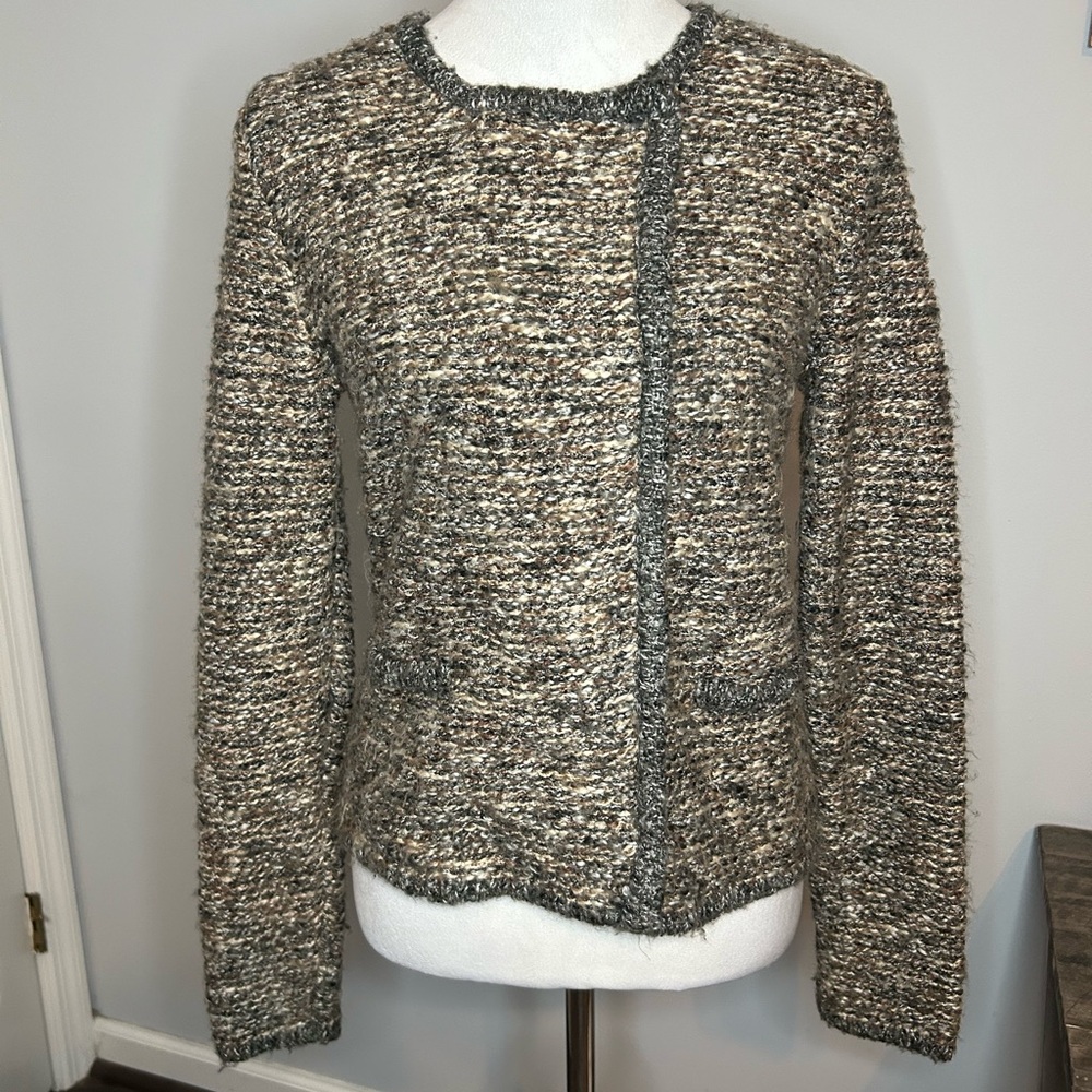 CAbi Ritz Knit Tweed Double Breasted Snap Front Sweater